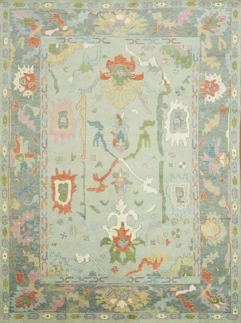 Tranquil Pastel Rug with Intricate Ornamental Design 9'x12'