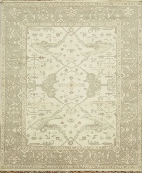 Classic Beige Toned Oushak Indian Wool Rug 8x10