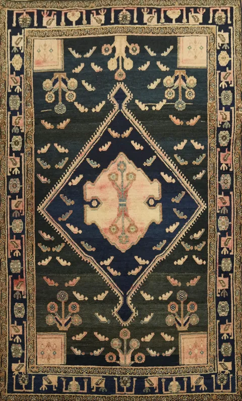 Tribal Blue Wool Hamedan Persian Runner Rug 5x8