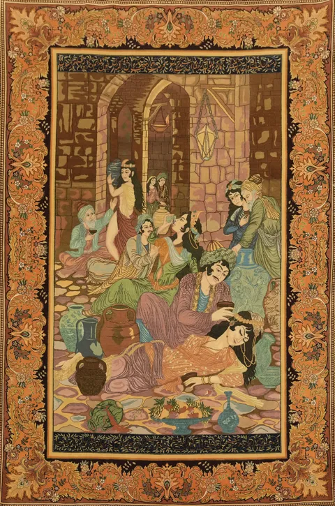 Rare Antique Pictorial Wool Tabriz Persian Area Rug 6x9