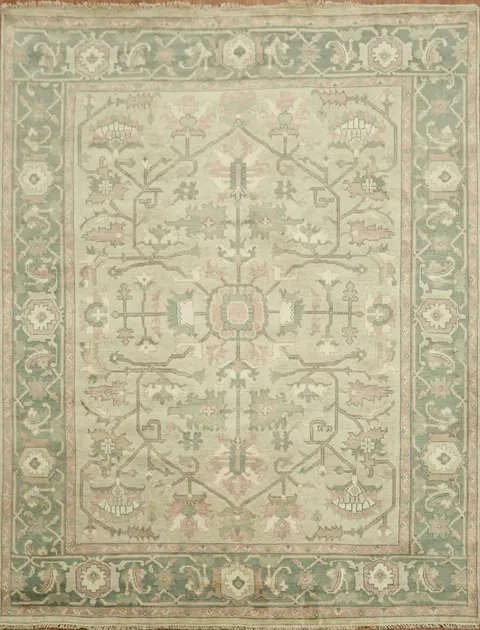 Luxurious Antique Style Sage Green Oushak Living Room Rug 9'x12'