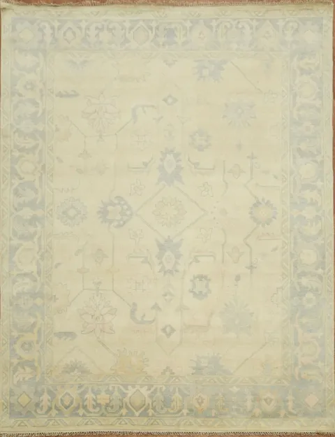 9'x12' Neutral Tone Muted Oushak Living Room Rug with Classic Distressed Pattern