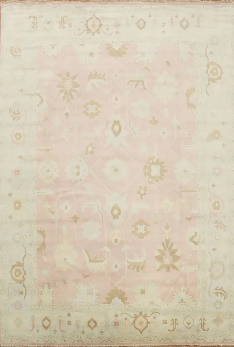 Soft Pink and Blue Pastel Tones Oushak Palace Rug 12'x18'