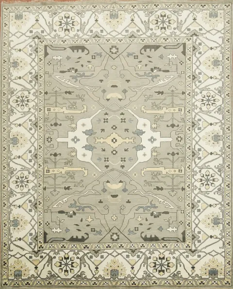 Grey and Ivory Traditional Oushak Hand Made Large Rug 12x15