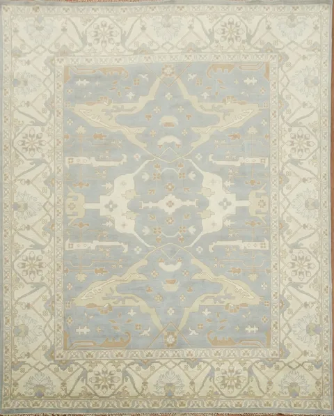 Muted Blue and Ivory Traditional Oushak Hand Made Large Rug 12x15