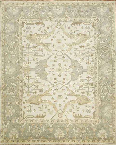 Luxurious Beige and Gray Large Oushak Rug Hand-Knotted Wool 12'x15'