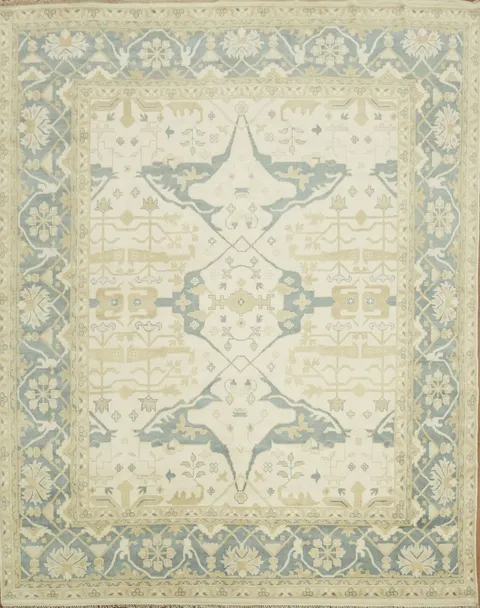 Ivory and Blue Neutral Tones Traditional Design Rug for Living Room 12'x15'