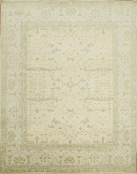 Beige and Green Palace Oushak Oriental Rug with Subtle Earthy Tones 12'x15'