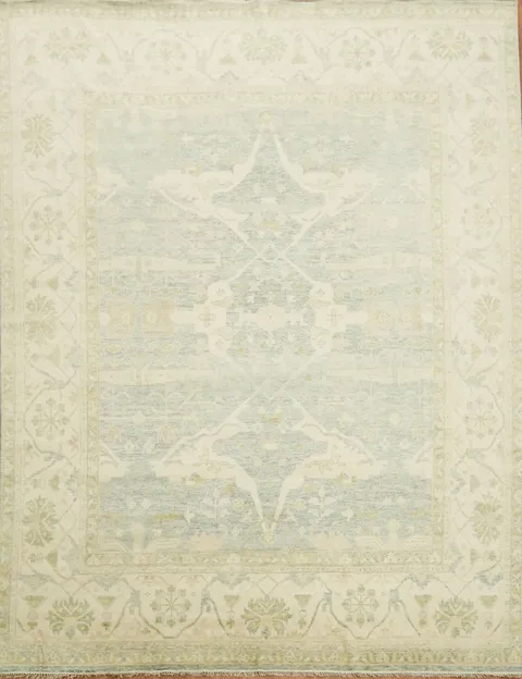 Luxurious Cream and Light Blue Oushak Traditional Large Rug 12'x16'