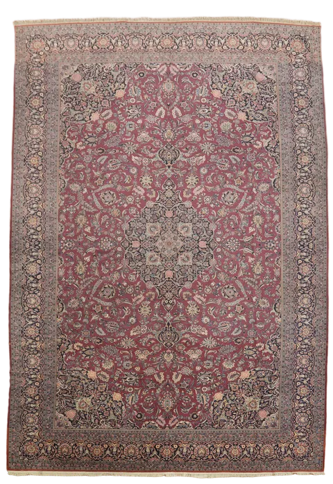 Antique Wool Vegetable Dye Kashan Persian Large Rug 12x18
