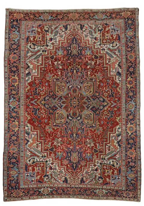 Old Geometric Wool Heriz Persian Area Rug 8x12