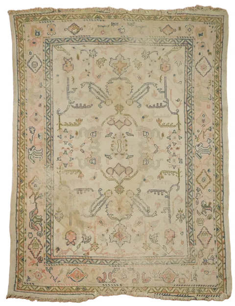 Pre-1900 Antique Oushak Turkish Wool Area Rug 7'x9'