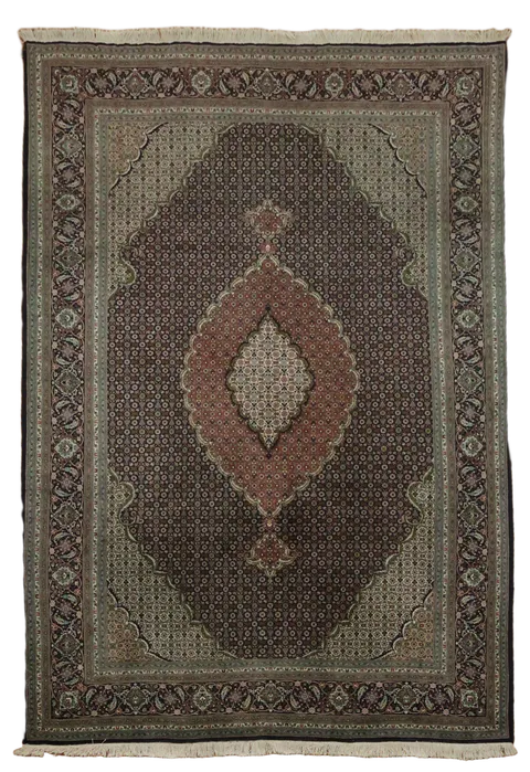 Fine Wool Black Tabriz Persian Area Rug 7'x10'