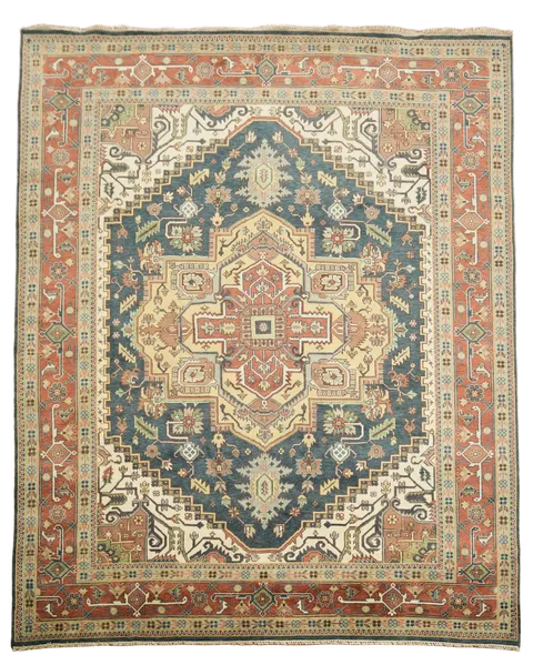 12'x15' Traditional Navy Blue Heriz-Serapi Hand-Knotted Wool Rug