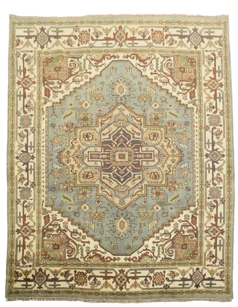 Vintage Style Light Blue Heriz Indian Rug with Soft Earth Tones 8x10