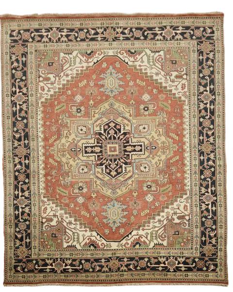 Traditional Allure: Rustic Medallion Heriz-Serapi Wool Rug 12'x15'