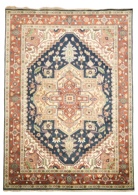 Navy Blue Geometric Traditional Heriz-Serapi Large Rug 10'x14'