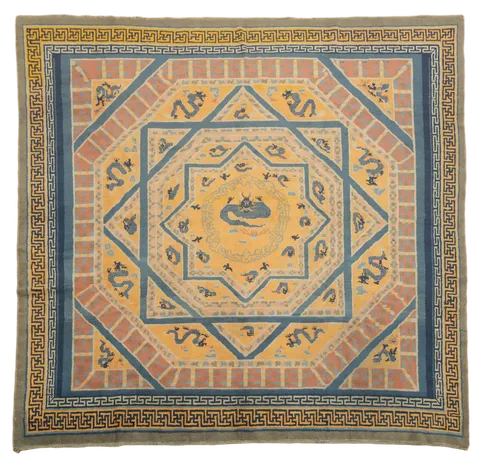 Antique Square Art Deco Chinese Wool Area Rug 9'x9'