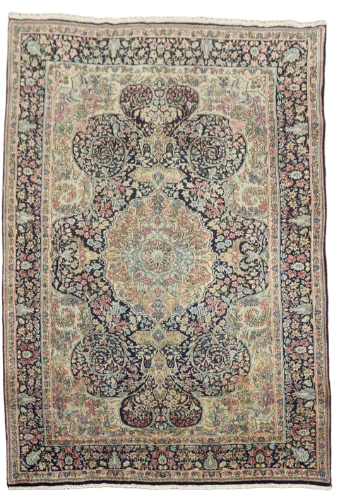 Vintage Blue Kerman Persian Wool Rug 5x7