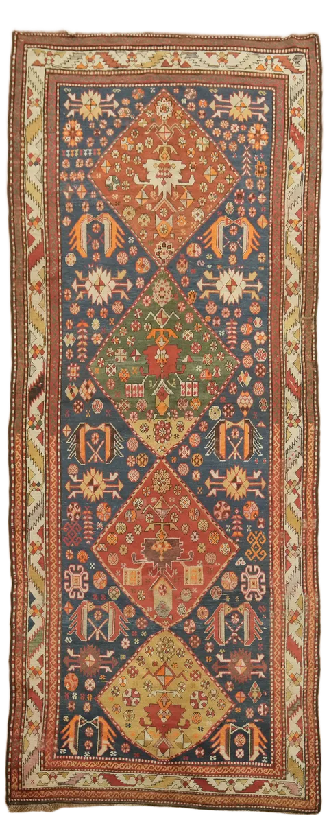 Antique Blue Kazak Hand-Knotted Wool Area Rug 5x12