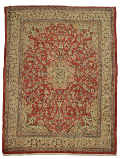 Mahal Persian Area Rug, Hand-Knotted, Vintage Wool Rug 10'x13'