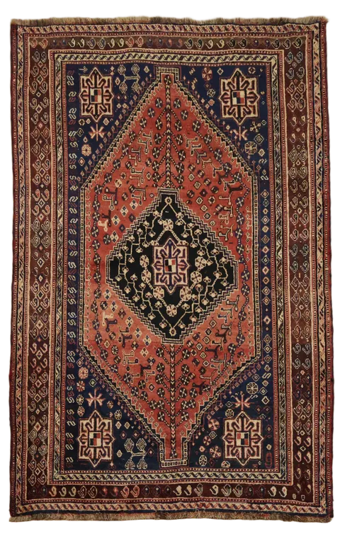 Qashqai Persian Area Rug, Hand-Knotted, Vintage Wool Rug 5'x8'