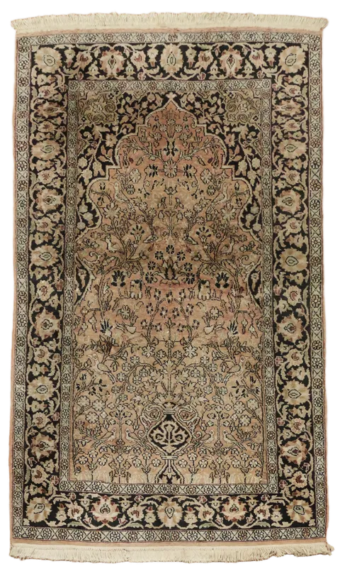 Vintage Kashmir Oriental Silk Rug 3x5