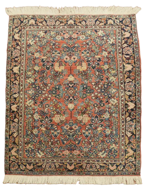 Vintage Hand-Knotted Persian Sarouk Area Rug 4'x5'