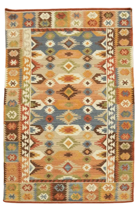 Earthy Hues Meet Traditional Motifs Kilim Tribal Rug 5'x8'