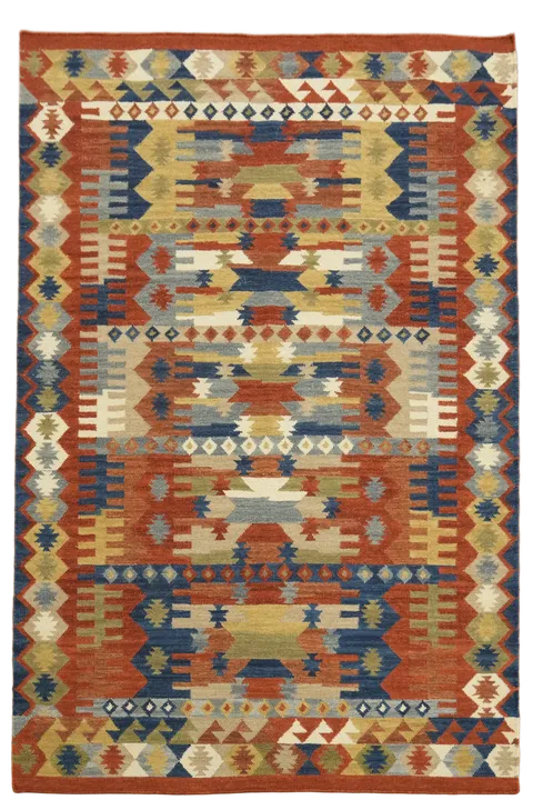 Handwoven Tribal-Inspired Kilim Rug with Bold Patterns 5'x8'