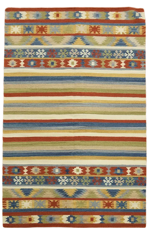 Vibrant Striped Geometric Pattern Kilim Rug 5'x8'