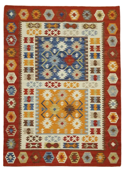 Southwestern Style Kilim Rug in Earth Tones and Bold Colors 6'x8'