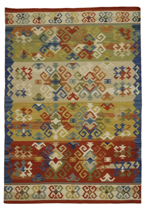 Hand-Woven Multicolor Kilim Rug for Elegant Living Spaces 5'x8'
