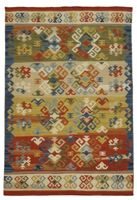 5'x8' Southwest Patterned Kilim Wool Rug in Warm Earthy Shades