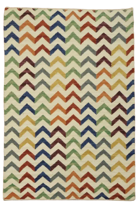 Modern Chevron Pattern Kilim Rug in Multicolor for Chic Rooms 4'x6'