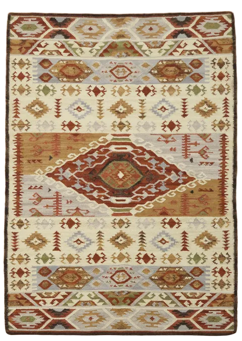 Geometric Southwestern Flat-Woven Kilim Wool Rug 4'x6'