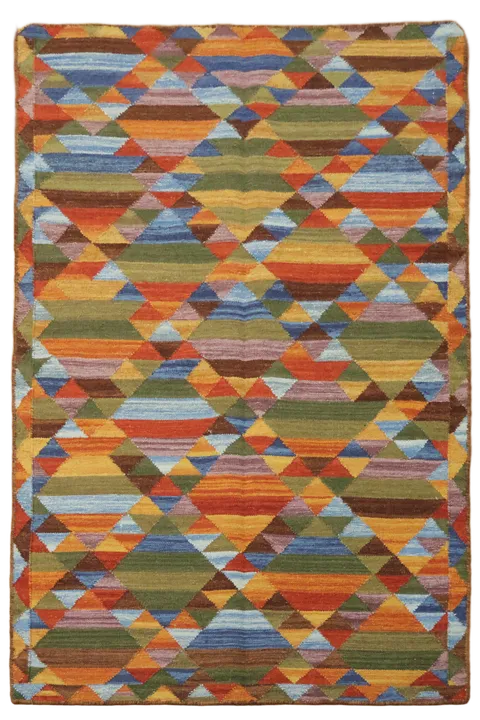 Vibrant Geometric Kilim Rug in a Multi-Color Rug Design 4'x6'