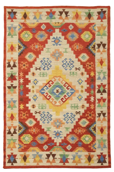 Artistic Kilim Rug with Intricate Geometric Motifs 5'x8'