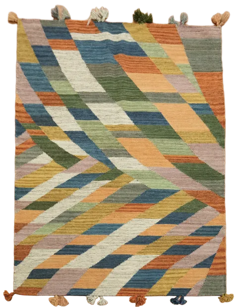 Bold and Colorful Chevron Design Kilim Wool Rug 5'x6'