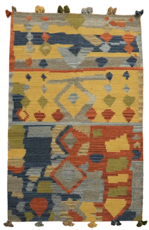 Unique Handwoven Artisanal Kilim Rug with Colorful Geometrics 5'x8'