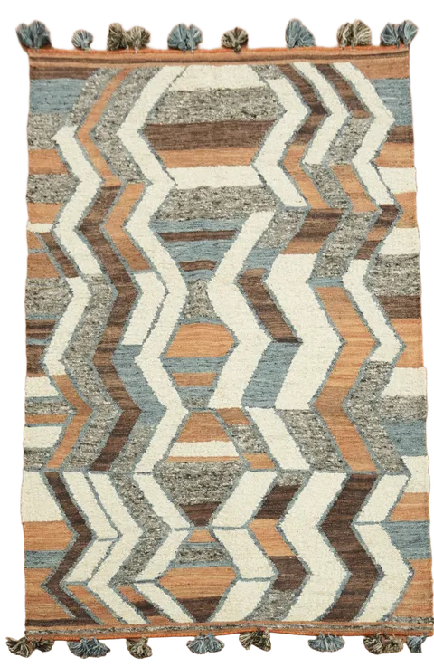 Stylish Earth Tones Modern Zigzag Design Kilim Wool Rug 5'x8'