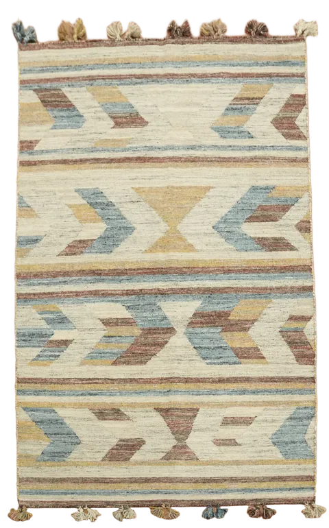 Handwoven Kilim Rug Featuring Colorful Tribal Designs 5'x8'