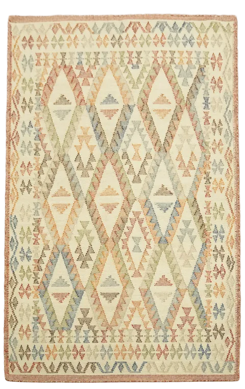 Kilim Handwoven Rug Featuring Tribal Diamond Patterns 5'x8'