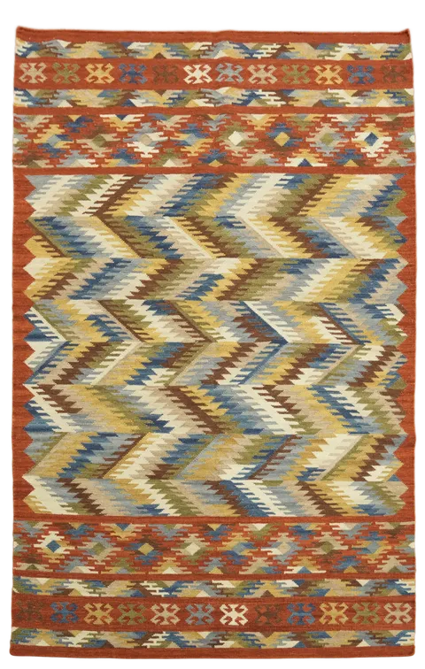 Flat-Weave Kilim multicolor zigzag pattern Area Rug 5'x8'