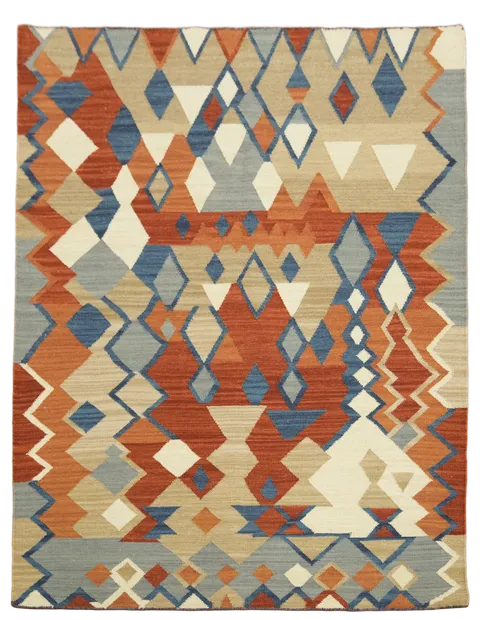 6'x8' Contemporary Rustic: Warm Geometric Pattern Kilim Wool Rug