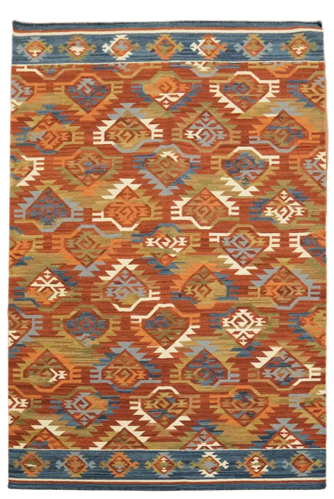 Kilim Southwestern Flair with This Vibrant Geometric Pattern Rug 5'x8'