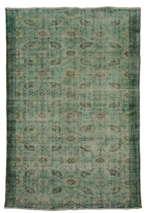 Green Vintage Anatolian Oriental Wool Area Rug 6x9