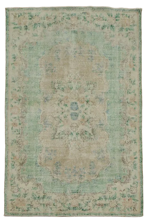 Green Vintage Anatolian Oriental Wool Area Rug 6x9
