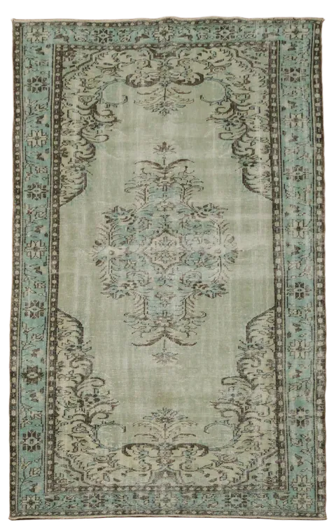 Green Vintage Wool Anatolian Oriental Area Rug 6x9