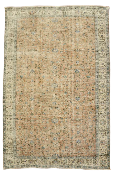 Faded Vintage Wool Anatolian Oriental Area Rug 6x8